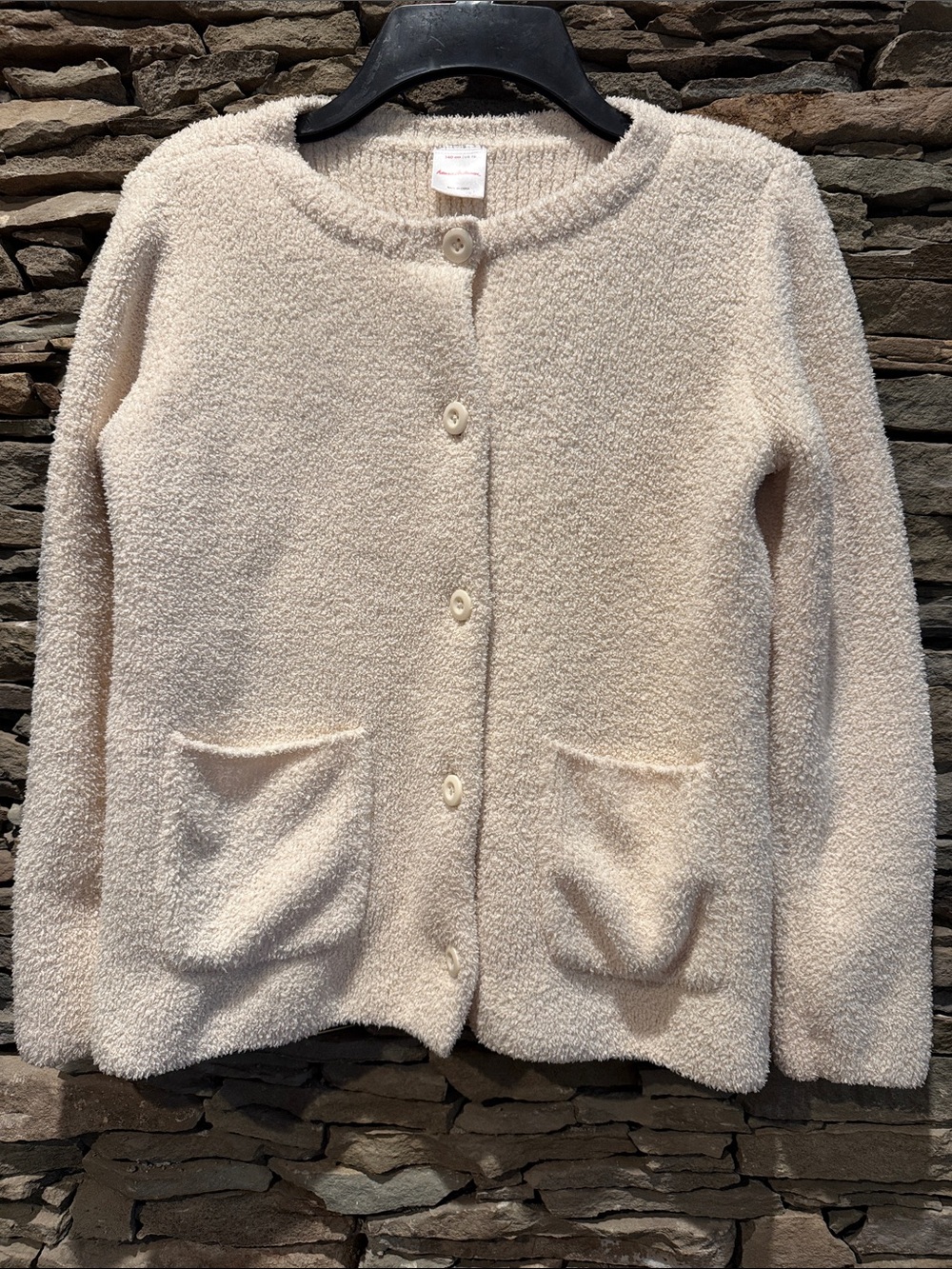 Hanna Andersson Cream Bouclé Knit Cardigan